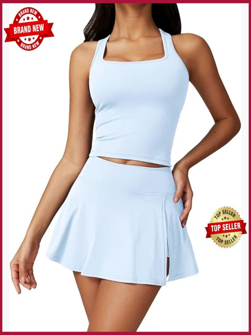 Padded Side Slit Mini Tennis Skirt Set Built-in Shorts